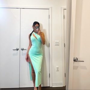 Sea foam green cut out midi dress